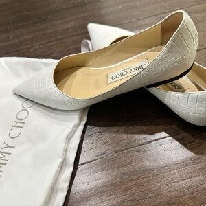 Jimmy Choo Ivory Croc-Patterned Flats